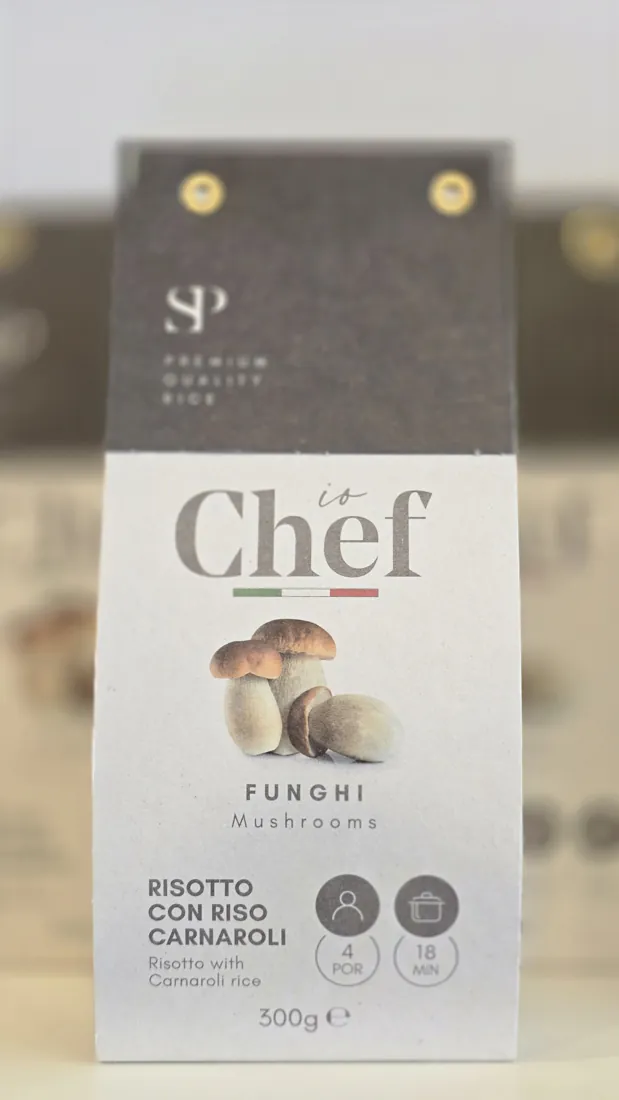 Risotto io Chef con setas porcini (funghi), arroz Carnaroli — producto gourmet italiano en Pasta Life, Barcelona
